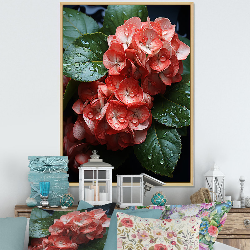 Élégance de fleurs d'hortensia orange - art mural hortensia, H 20 po x l 12 po x P 1 po, Toile tendue