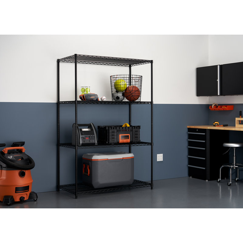 Étagère en fil d'acier noir à 4 niveaux TRINITY (l 48 po x H 72 po x P 24 po)