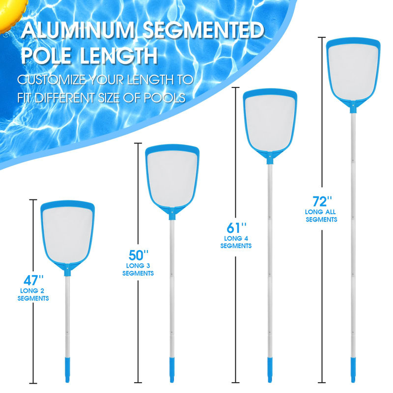Pool Leaf Skimmer Net Ultra Fine Mesh With Aluminum Poles 5 Sections 6 Feet Swimming Pool Cleaning Net Leaf Catcher For Above Ground Pools Inground Pools