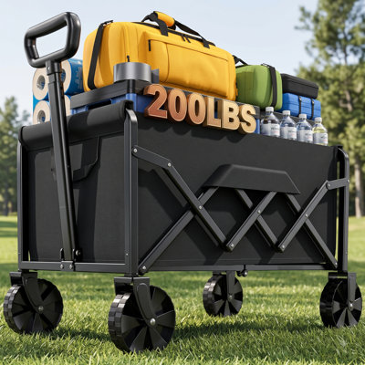 Chariot utilitaire pliable de 200 lb avec roulettes, chariot de transport pliant noir 28 x 17 x 36 po, chariot polyvalent pour le transport d'animaux, l'épicerie et le camping en plein air