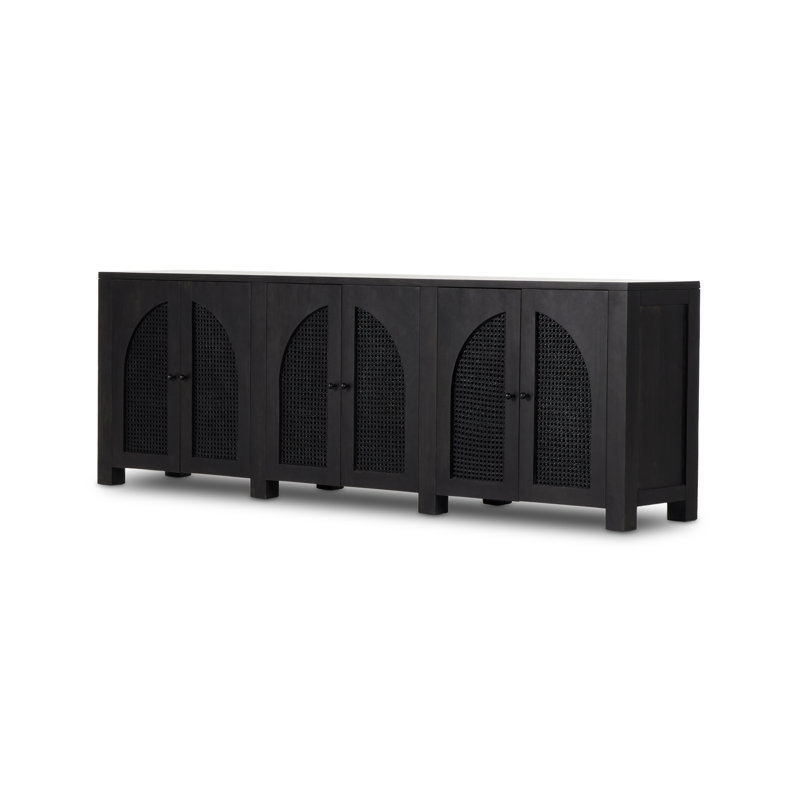 Silfa 98'' Black Mango Wood Sideboard with Arch Doors