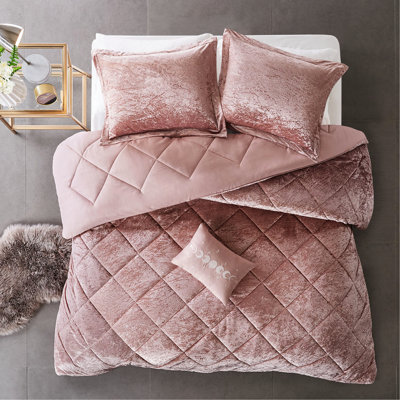 Lit simple / simple en velours TG - rosé, matelassage en losange, avec lavage à la machine et édredon en fer pour les lits