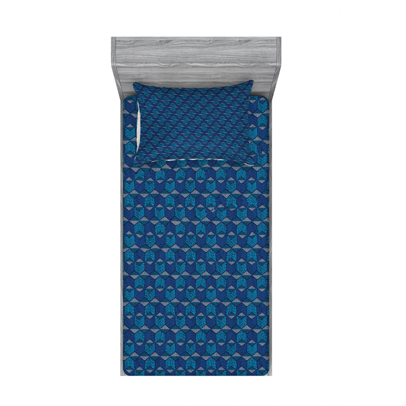 Microfiber Geometric Sheet Set, Twin Sheet Set with Fitted Sheet
