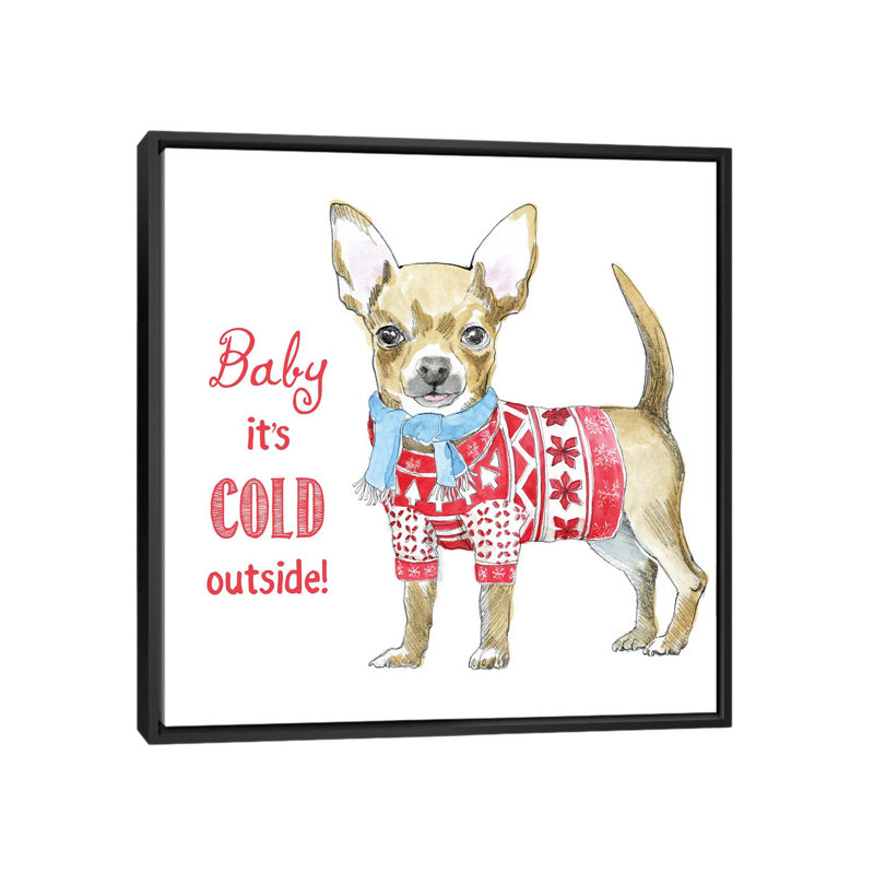 « christmas glamour pup i », impression sur toile, H 18 po x l 18 po x P 1,5 po, Toile avec cadre noir, Pas de tapis