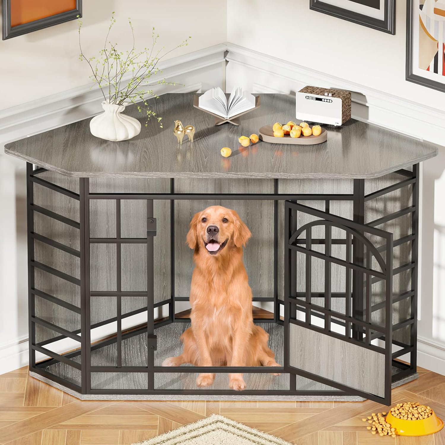 Tucker Murphy Pet™ Corner Dog Crate Furniture, 52 Inch Large Dog Kennel ... - Corner Dog Crate Furniture With File Cabinet