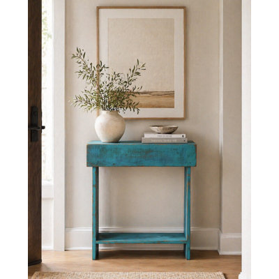  Slim Reclaimed Wood Console Table | Minimal Entryway Accent (26" x 8" x 30"H) Turquoise