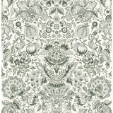 Blanche Dark Green Floral Damask Wallpaper