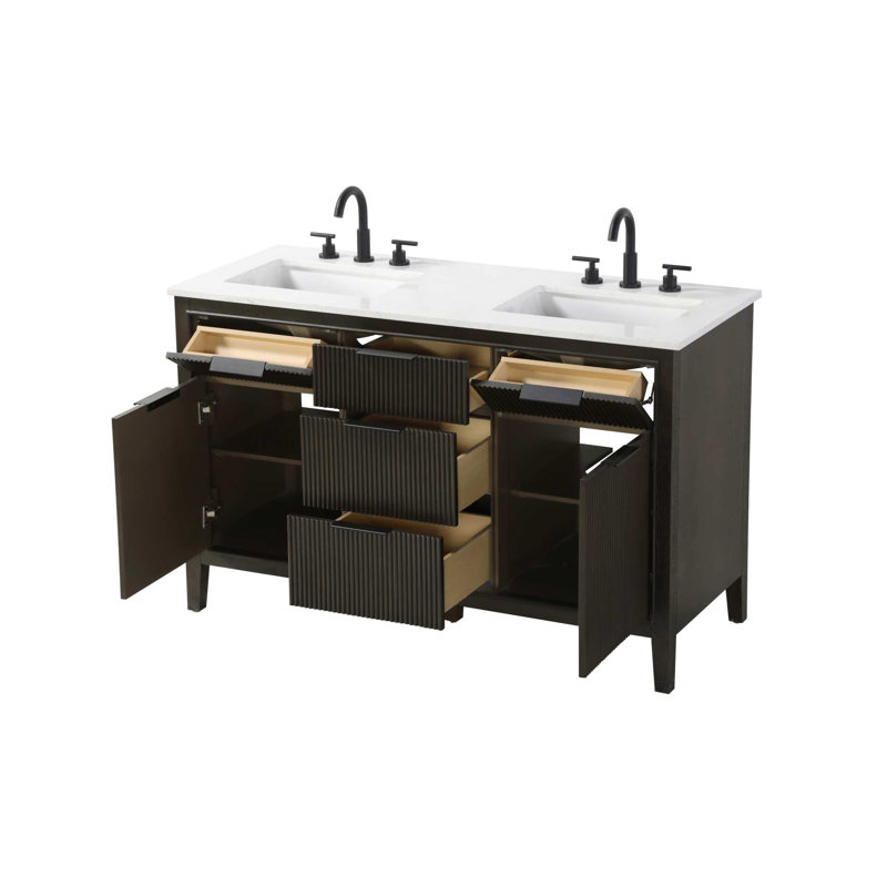 Meuble-lavabo double 54 po en chêne chocolat, Chêne chocolat