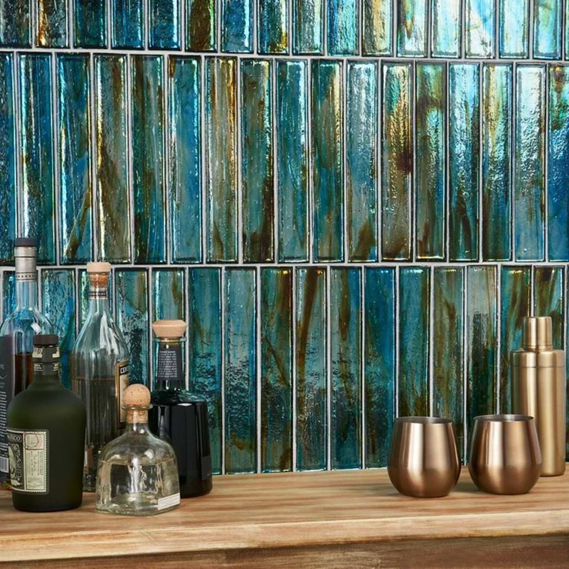 Komorebi 2x12 Brick Polished Glass Subway Tile, Juneau Spring