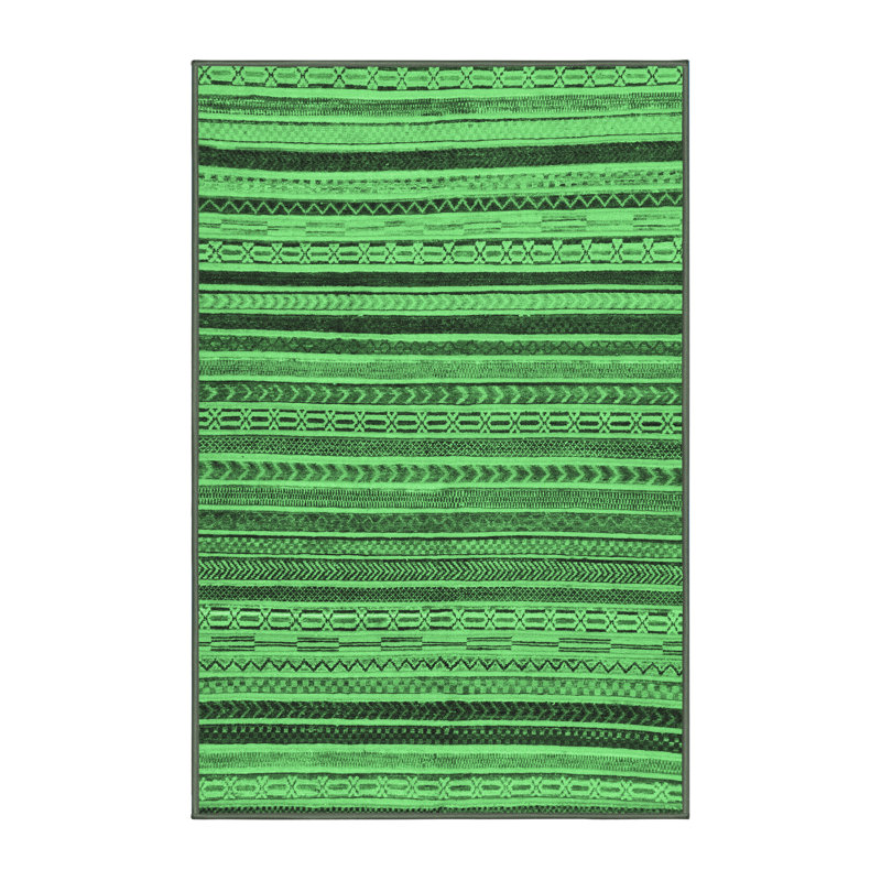 Tapis lavables à la machine à motif abstrait vert émeraude 2306, Rectangle 2 pi x 3 pi