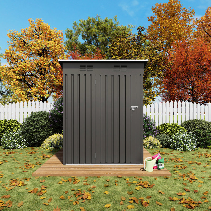 5x3 Ft, Gray Metal Storage Shed, Patio, Garden, High - Strength Metal, Rust, Easy To Assemble, Two People Outdoor Storage, Balcony, Courtyard, Galvanized Steel, Multi Scenario Use, Simple Installation