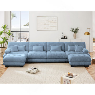 Free Combination Modular Sectional Sofa,U Shaped Couch For Living Room, 4-Seater Comfy Cloud Couch With 2 Ottomans, Chenille