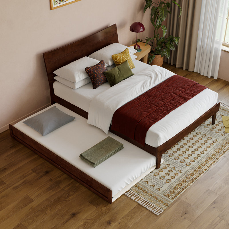 Phoenix Wood Platform Bed with Trundle, Walnut, Full
