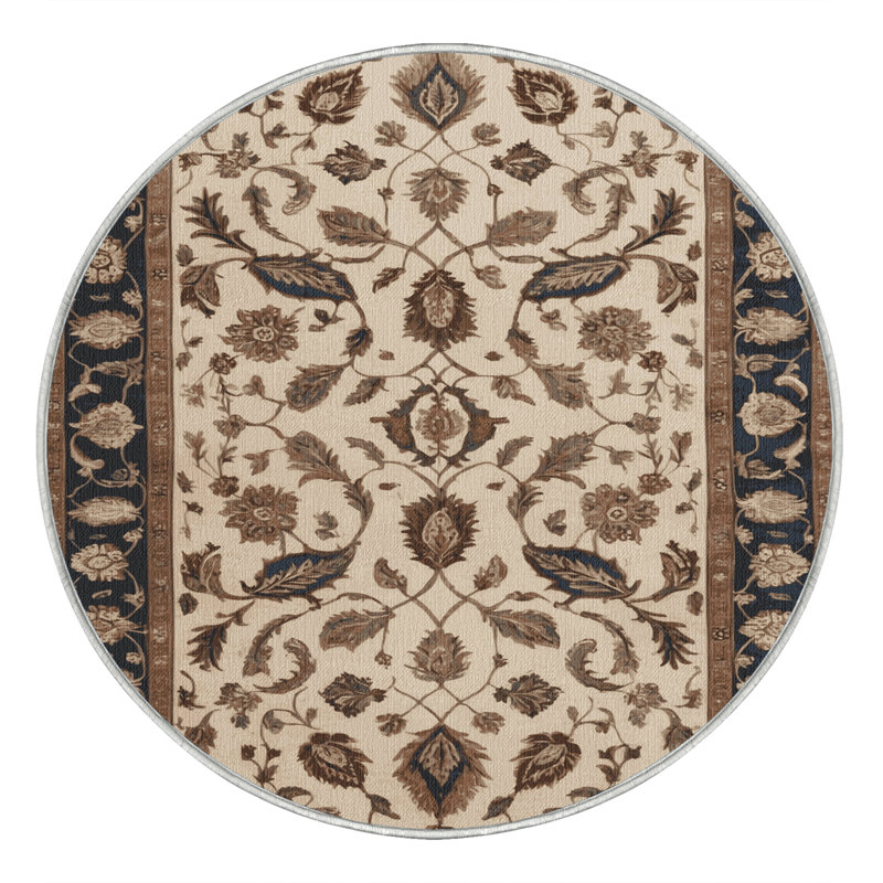 Tapis beige lavable à la machine, Rond 5 pi