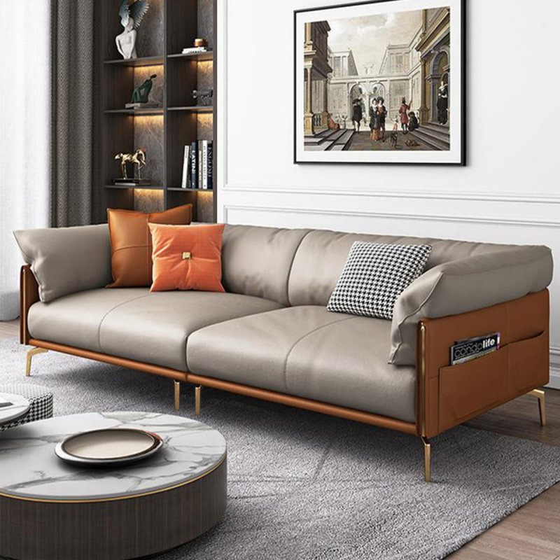 Canapé modulaire kaki en cuir véritable, H 32,68 po x l 86,61 po x P 39,37 po 
