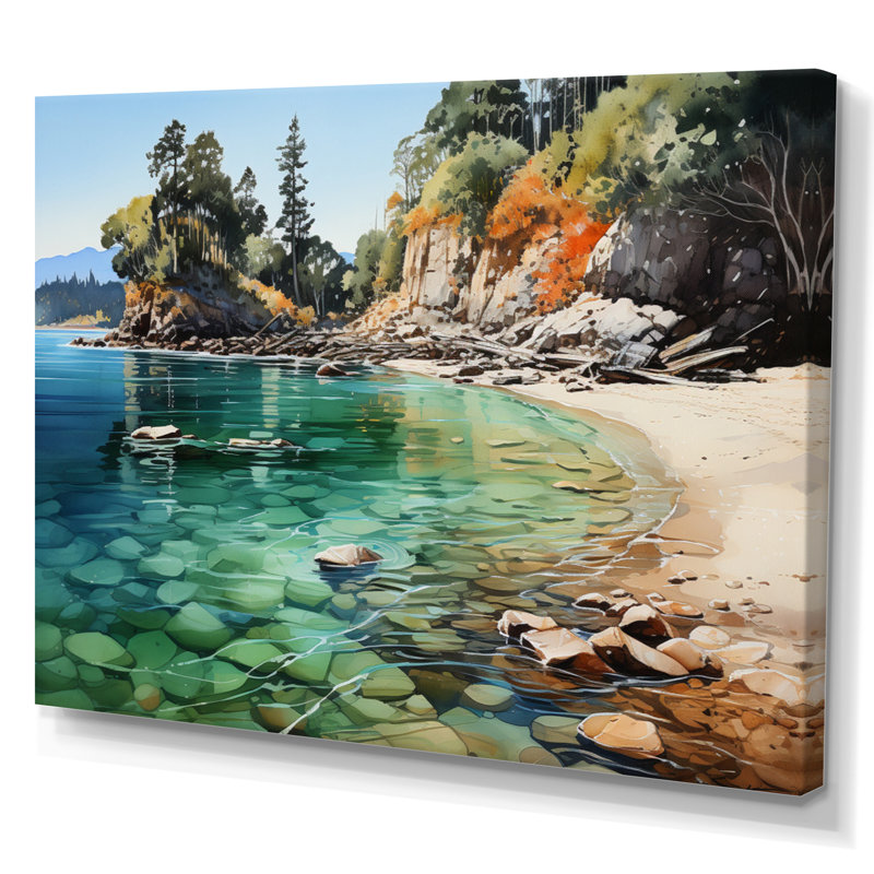Biram Rocky Beach Seaside Reflections I - impression, H 34 po x l 44 po x P 1,5 po, Toile tendue