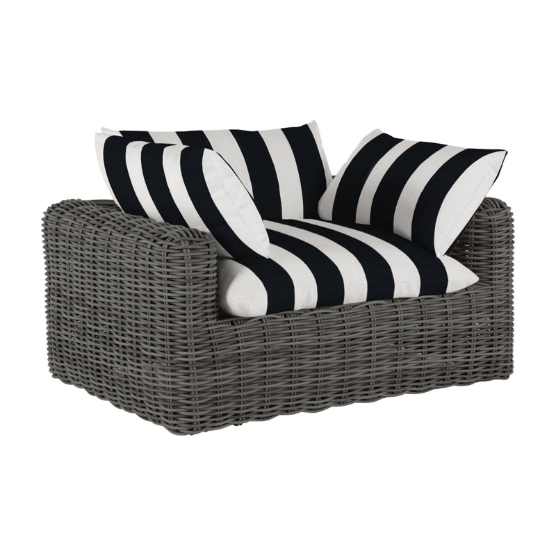 Montecito Patio Chair with Cushions, Raffia, Cabana Stripe Midnight, No Welt