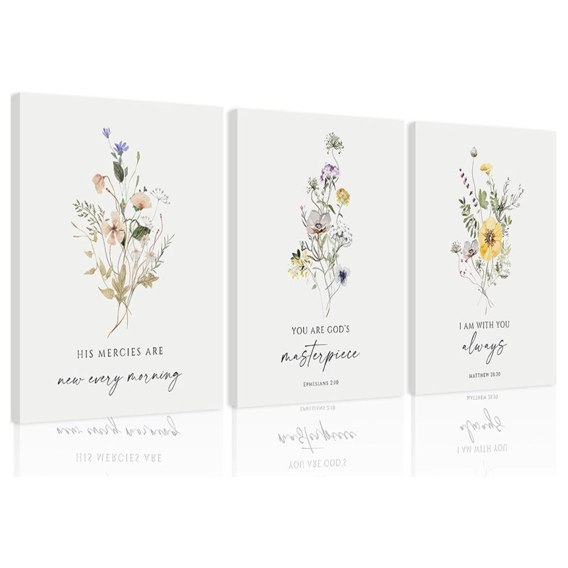3 pièces Christian Floral Scripture Wall Art Wildflower Bible Verse Posters Wall Decor Biblical Psalm Artwork Prints Room