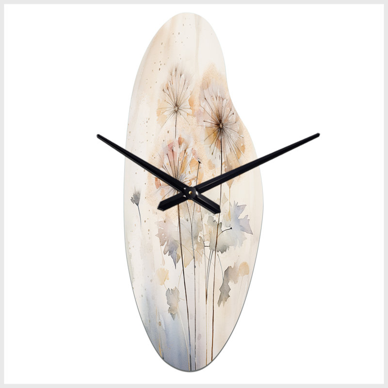 Horloge murale asymétrique en métal Zuber Dandelion Charm in Winter IV, Grand