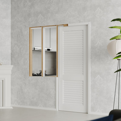 Porte à gousset - Porte coulissante intérieure à persiennes au design moderne, panneau de fibres à densité moyenne ventilé pour la maison et le bureau avec quincaillerie