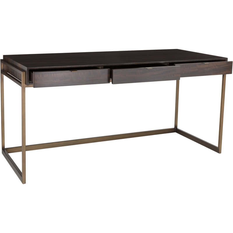 Vera Solid Wood Writing Desk, Smoked Eucalyptus/Bronze Plated