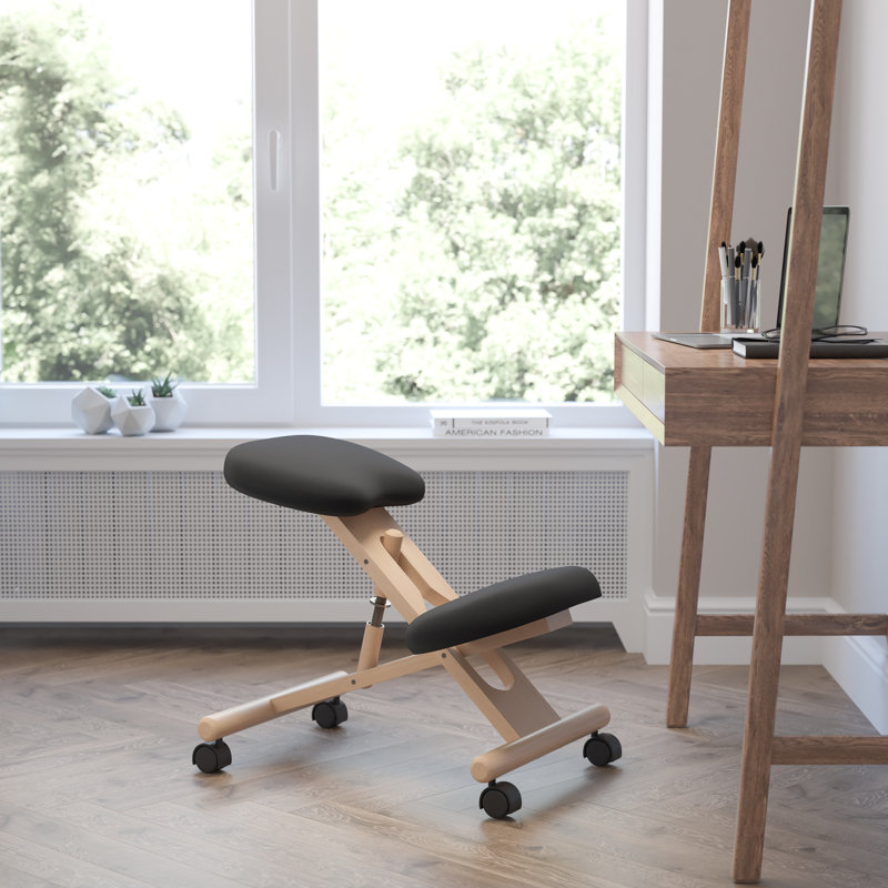 Mobile Wooden Ergonomic Kneeling Office Chair, Black
