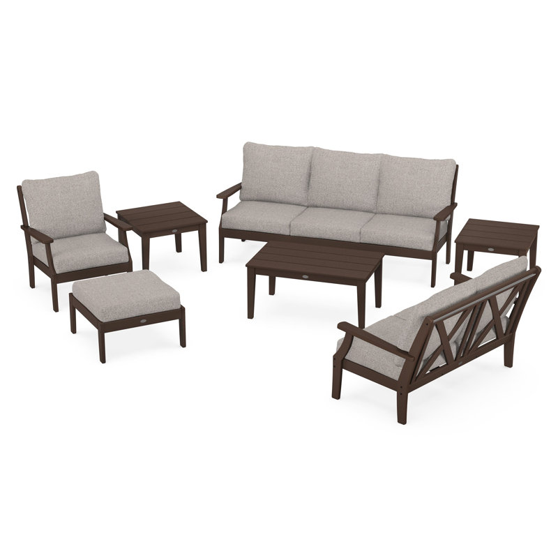 Braxton 7-Piece Deep Seating Set, Weathered Tweed, Mahogany