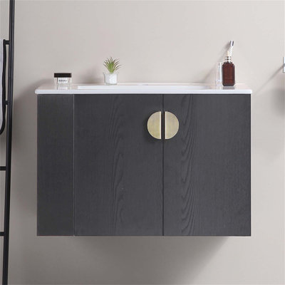 Ensemble de meuble-lavabo 30 po avec lavabo, avec deux portes et ensemble de meuble-lavabo avec tablette de rangement ouverte à gauche, bois massif, sans les robinets
