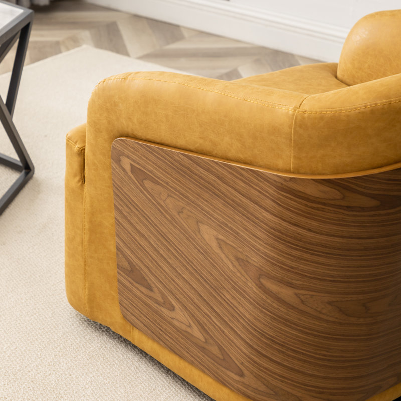 Fauteuil demi-tonneau pivotant en similicuir Broderic, Similicuir jaune