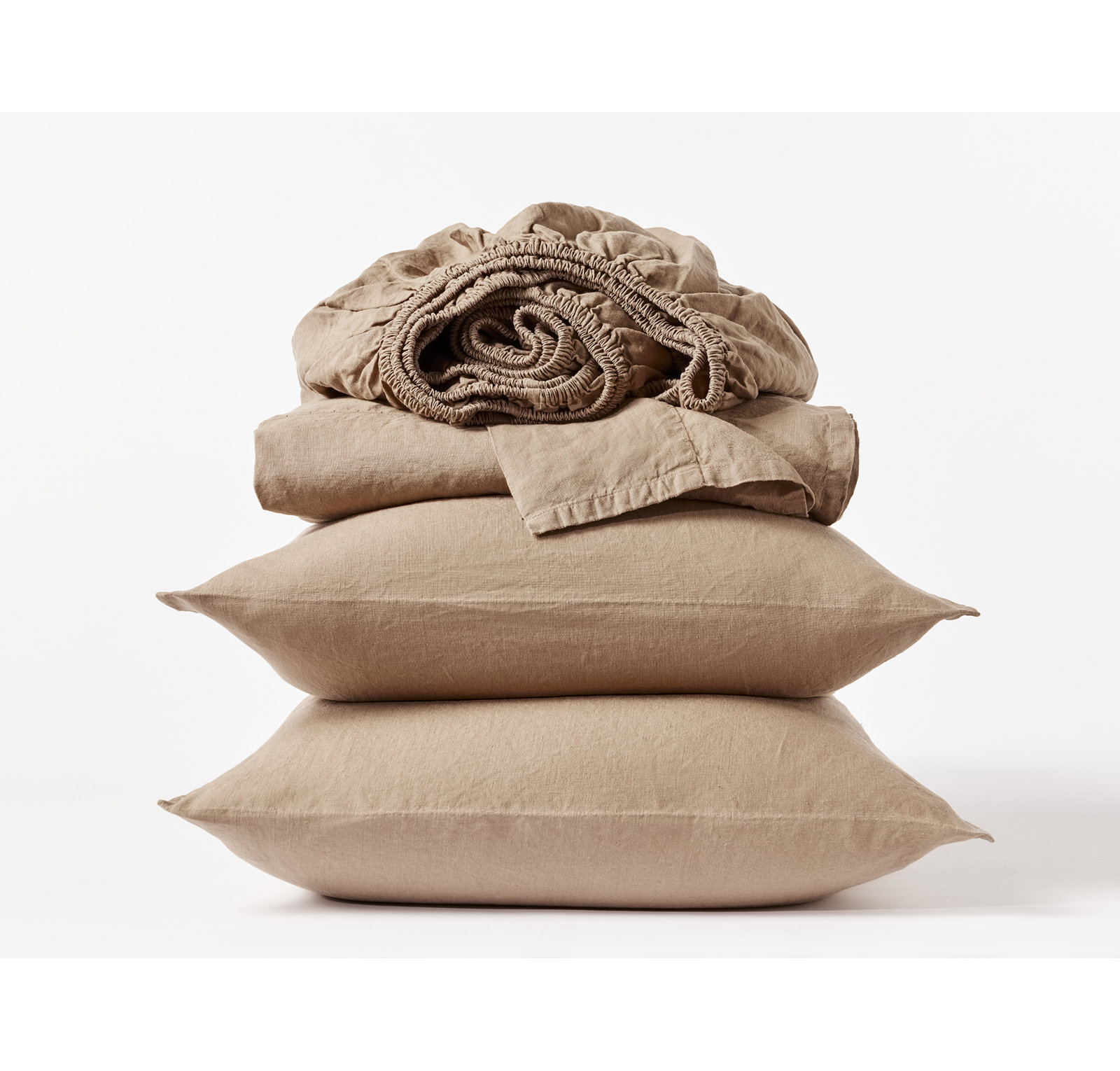 Organic Relaxed Belgian Flax Linen Standard Sheet Set, King Sheet Set with 2 Pillowcases, Doe
