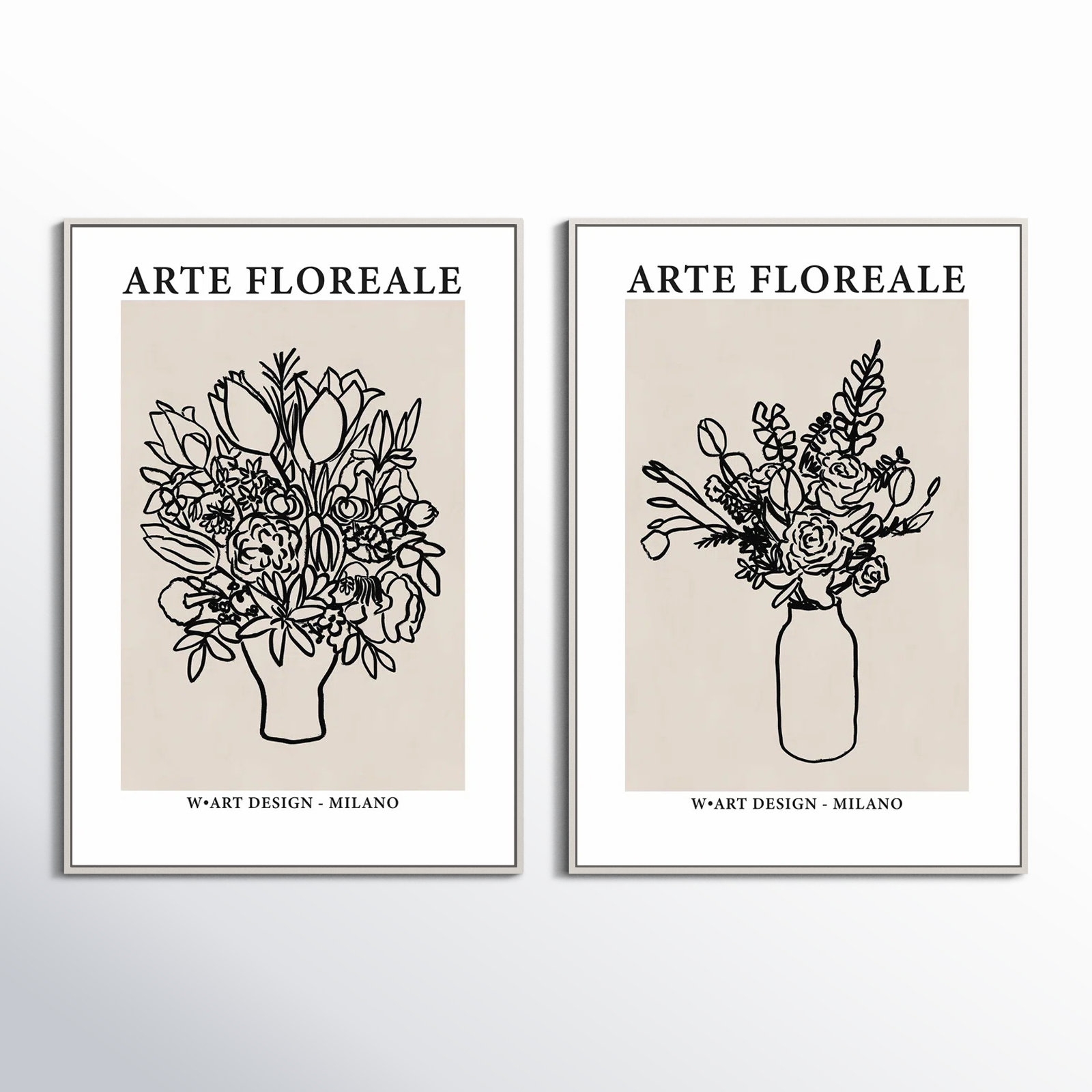 Arte Floreale 2-Piece Wall Art Set, 50" H x 35" W, White Canvas Framed