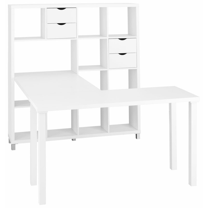 Wiley L-Shape Desk with shelf-unit, White
