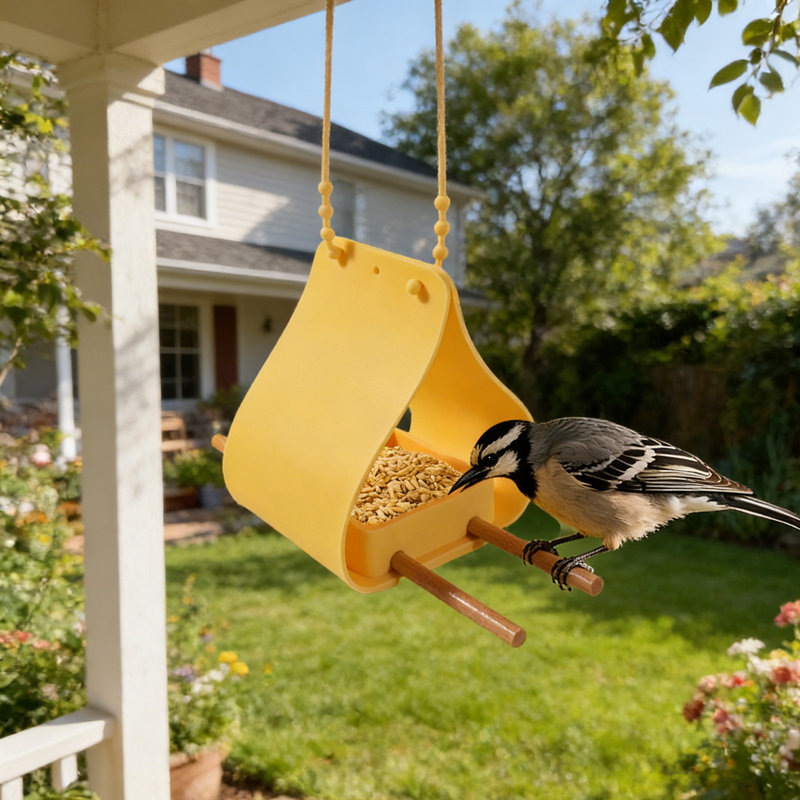 Mangeoire pour animaux avec cage de suspension intégrée, Jaune