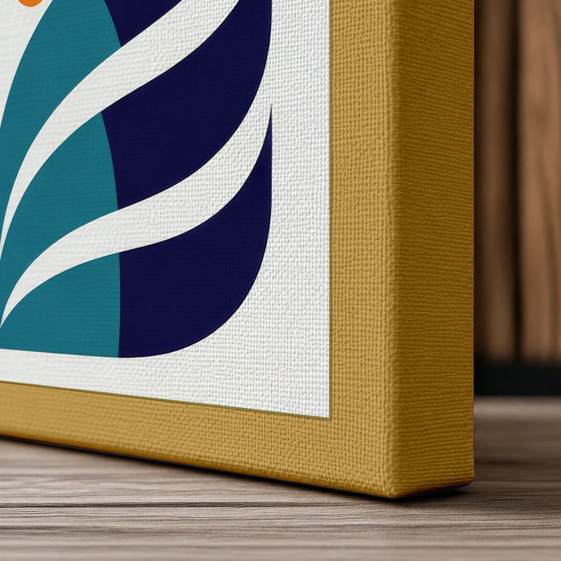 Geometric Bloom Botanical - Wrapped Canvas, 30x20 - 76.2 x 50.8 cm, Ochre Border