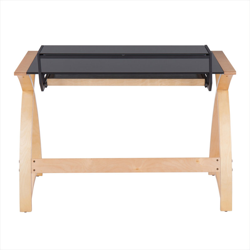 Bureau d'écriture Mid-Century en bois trempé avec huche intégrée et rangement pour bureau personnel