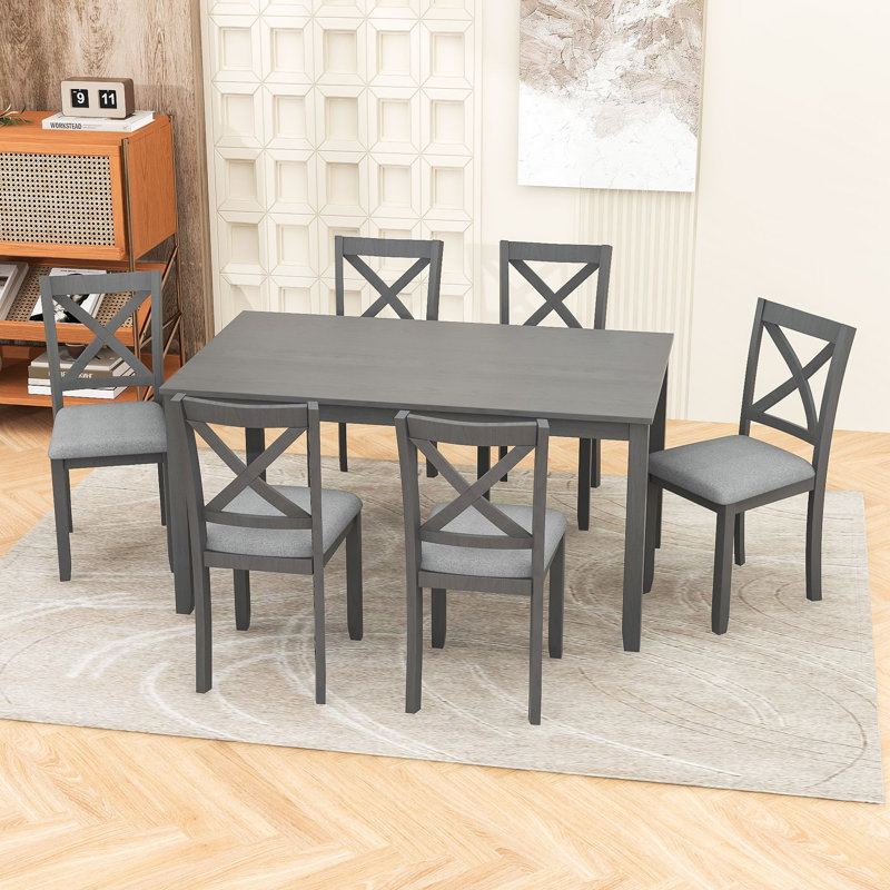 Ensemble de table de salle à manger 7 pièces avec 6 chaises, Gris pâle / gris, Gris