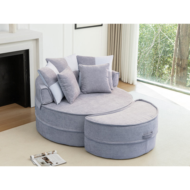 Fauteuil demi-tonneau rembourré avec repose-pieds, Mauve