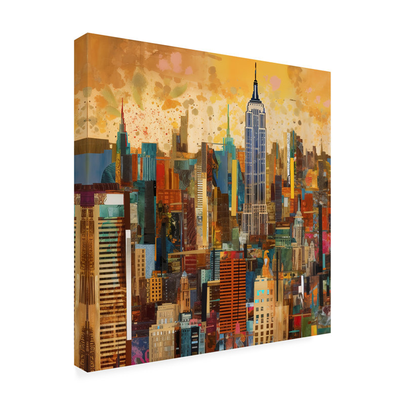 «Cityscapes Pop New York Gold», peinture sur toile 4, H 14 po x l 14 po x P 2 po