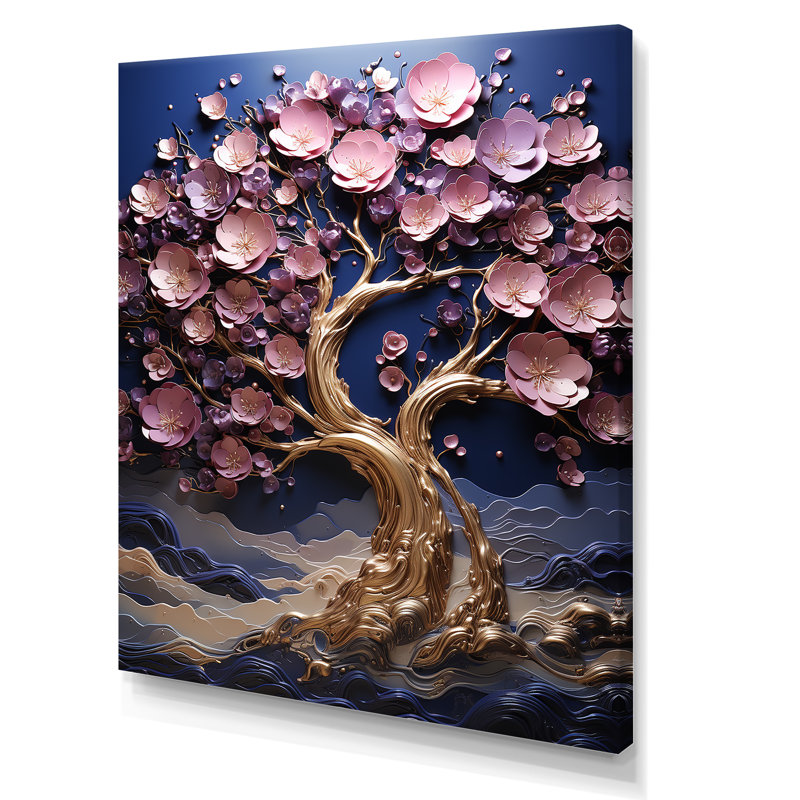 Orchidée dorée, jardin de branches III - art mural arbre, Toile tendue, H 32 po x l 24 po
