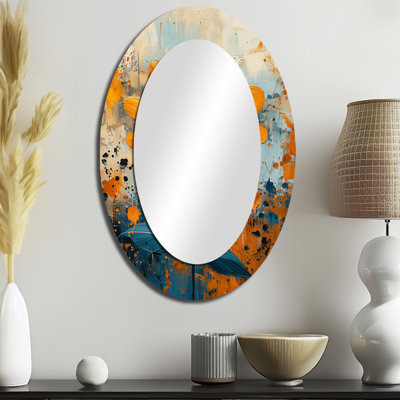 Peinture jaune et noir jaune souci du soleil - miroir mural ovale traditionnel