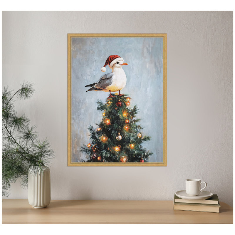 «Seagull Santa Hat Festive Holiday Tree» par The Creative Bunch Studio, reproduction d'art sur toile encadrée