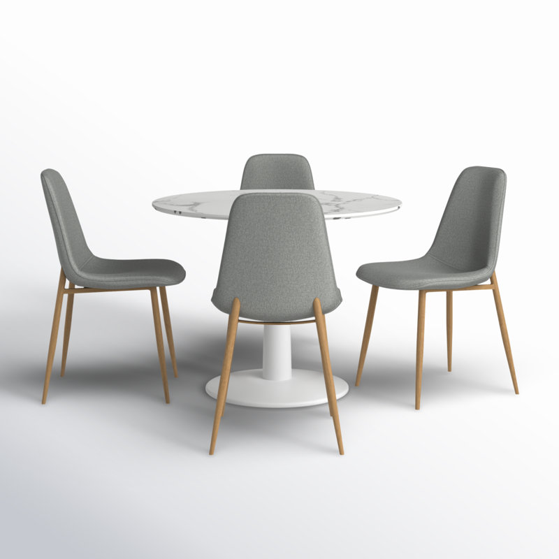 Folmar 4 - Person Dining Table Sets With 40'' Round Table & 4 Upholstered Fabric Chairs, Gray
