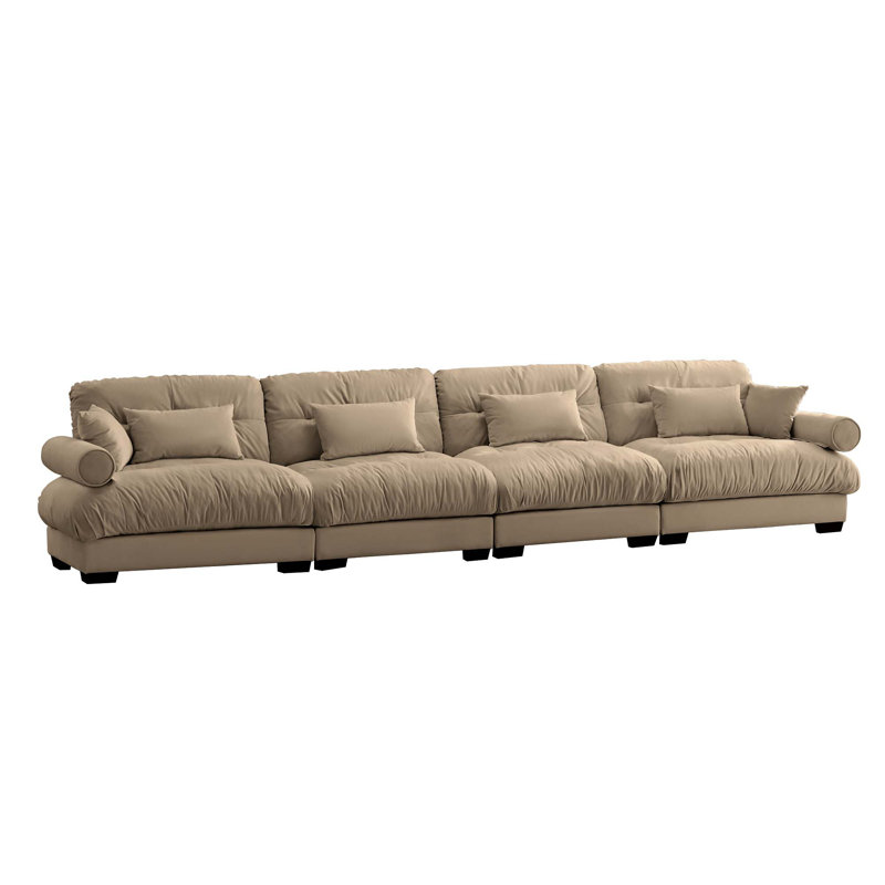 Frederick Velvet Upholstered 3-Seater Sectional Sofa with Pillows, 33.4" H x 130" W x 37" D, Camel Veivet