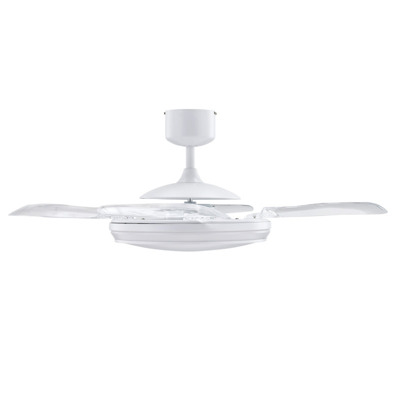 Evo1 48" Retractable Blade Ceiling Fan with Light and Remote, Color Adjustable LED Fandelier Ceiling Fan, Patented Design Technology, Stronger Thicker Blades, White