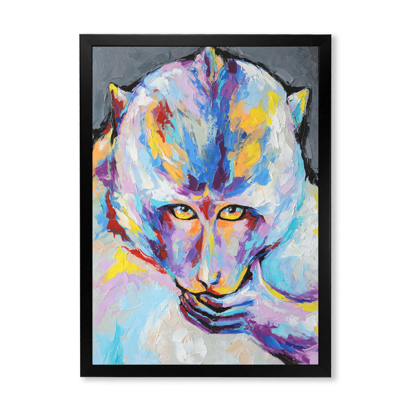 Portrait de singe pastel coloré - décoration murale traditionnelle sur toile, Toile avec cadre photo noir