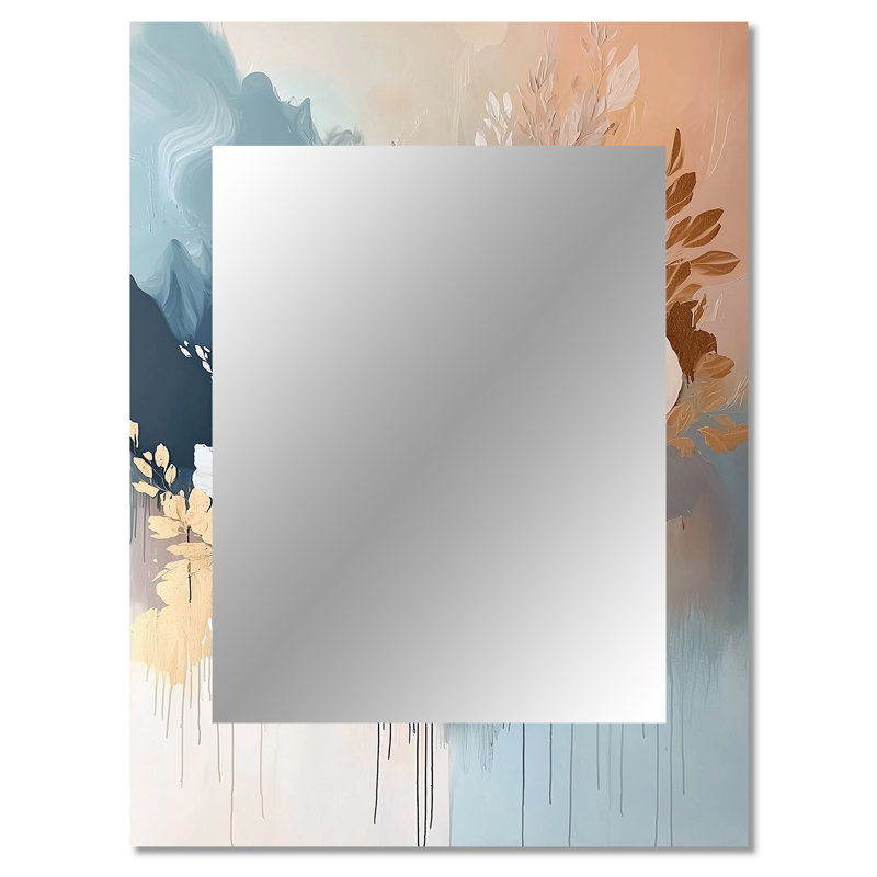 White Gold Floral Brushstroke Abstract Painting IV - Abstract Collages Wall Mirror, Modern Decorative Mirror, Printed Metal Art