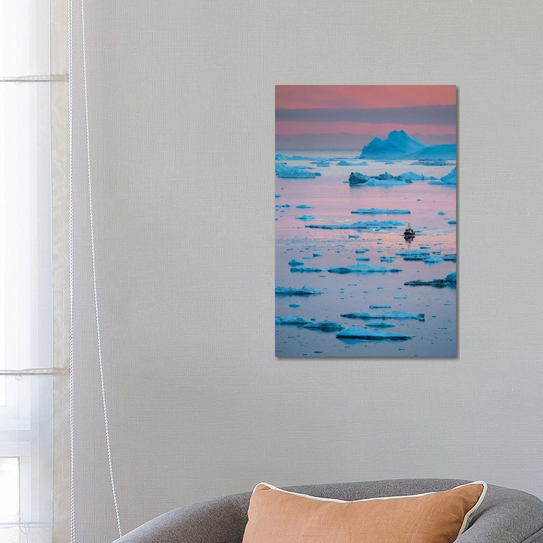 Boat At Ilulissat Icefjord, UNESCO, Ilulissat Kangerlua At Disko Bay. Greenland by Martin Zwick - Wrapped Canvas Gallery-Wrapped Canvas Giclée