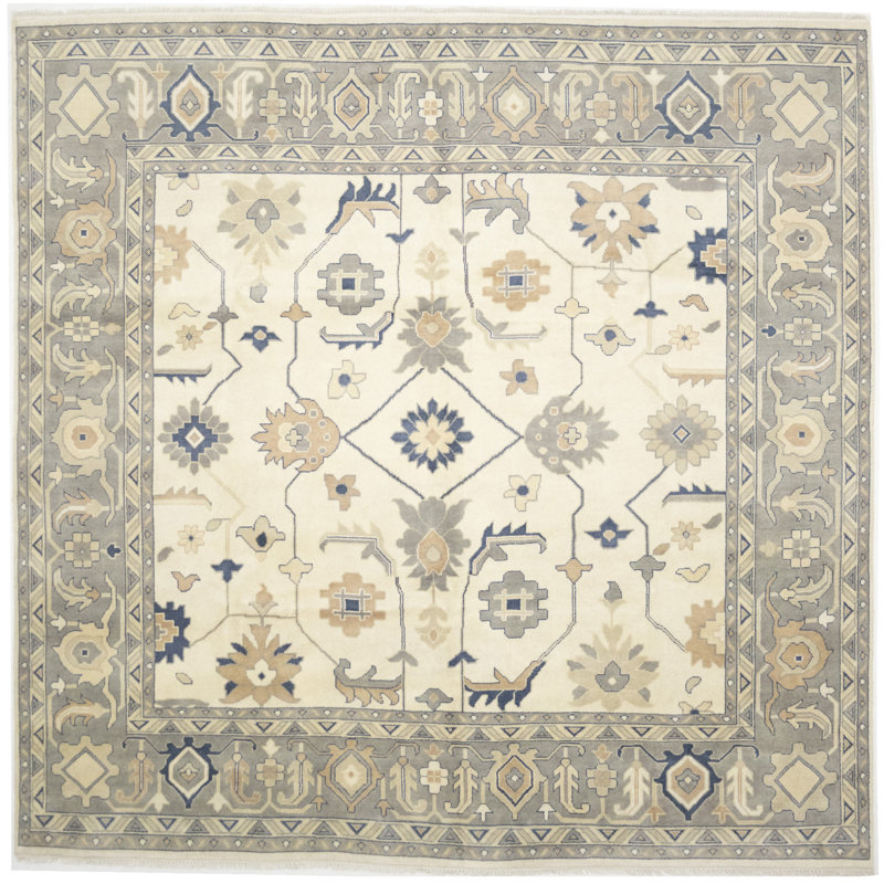 Très grand tapis carré Oushak Chobi Mf Taille exacte: 11 pi 11 po x 12 pi 1 po
