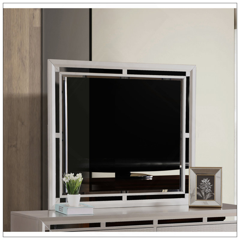 Traditional Silver Champagne Mirror, Shaped Frame With Low Distortion Glass For Clear Reflections