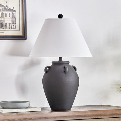 Carrizalez 25 in. Black Rustic Dimmable Ceramic For Bedroom Living Room Bedside Desk Nightstand Single Accent Table Lamp With Linen Empire Shade
